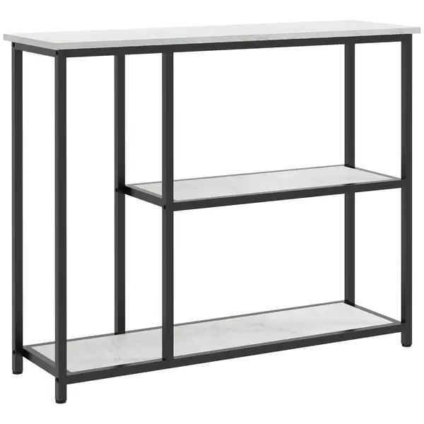 HOMCOM Consola in design industrial, 2 rafturi, aspect de marmura, Negru + Alb | Aosom Romania