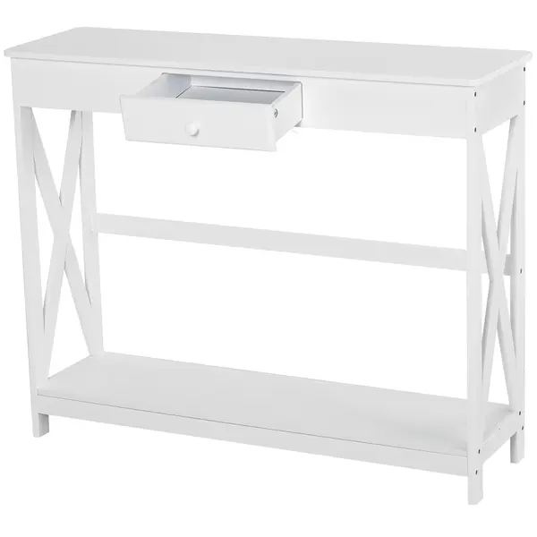 HOMCOM Consola pentru intrare Stil Retro, cu raft si sertar, din lemn, 100x30x81cm Alb