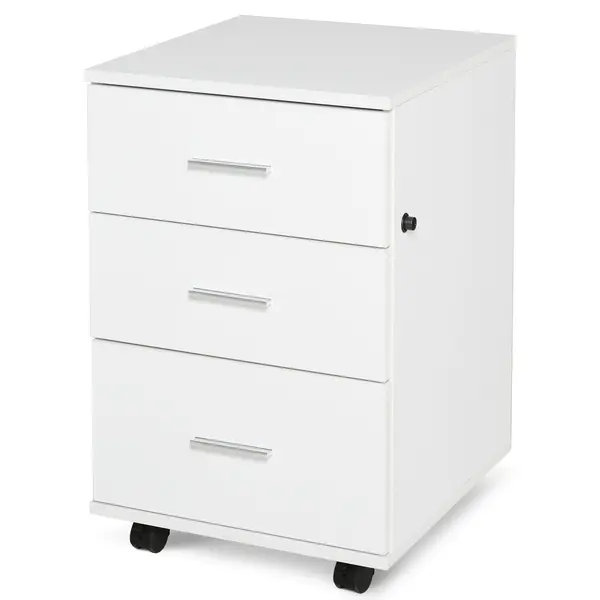 HOMCOM Corp de Birou Depozitare Birou pe Roți 3 Sertare Blocabile 40 x 40 x 61,5 cm Alb | Aosom Romania