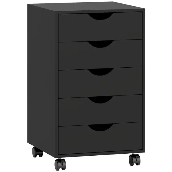 HOMCOM Corp de birou mobil, corp de depozitare pe roți pentru birou, 5 sertare, 40 x 40 x 67 cm, negru | Aosom Romania