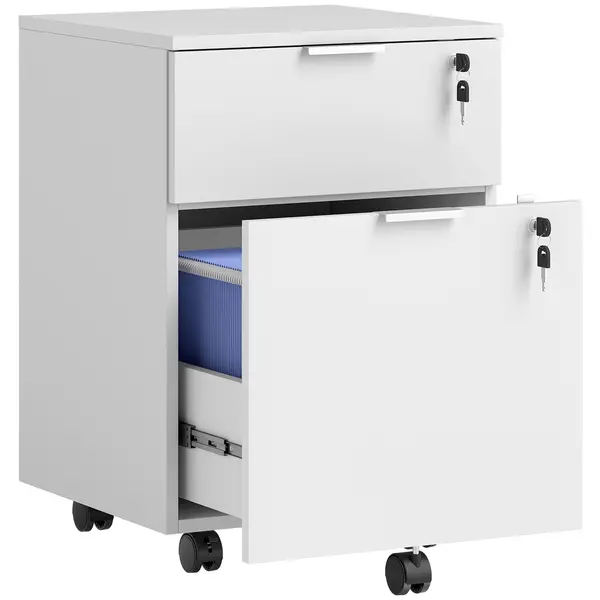 HOMCOM Corp de birou, mobilier de depozitare 2 sertare 2 bare pentru dosare suspendate, încuiabil cu 2 chei 42x40x60 cm | Aosom Romania