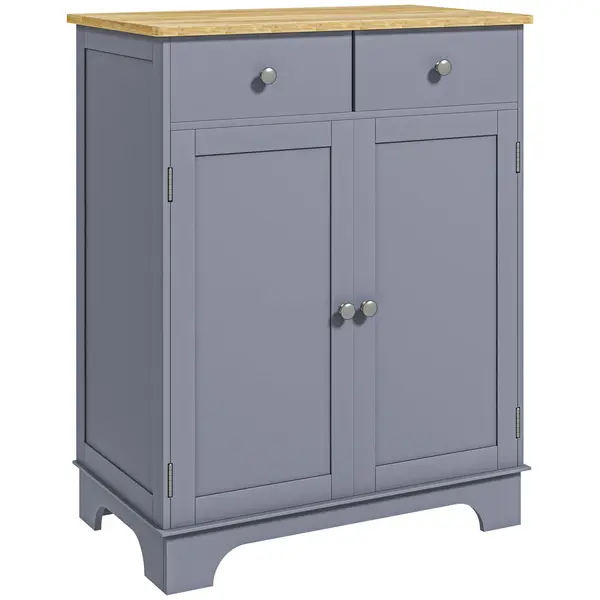 HOMCOM Corp de depozitare bufet pentru living cu dulapuri, 2 sertare și polițe reglabile, 68x40,3x85cm, gri și lemn natural | Aosom Romania