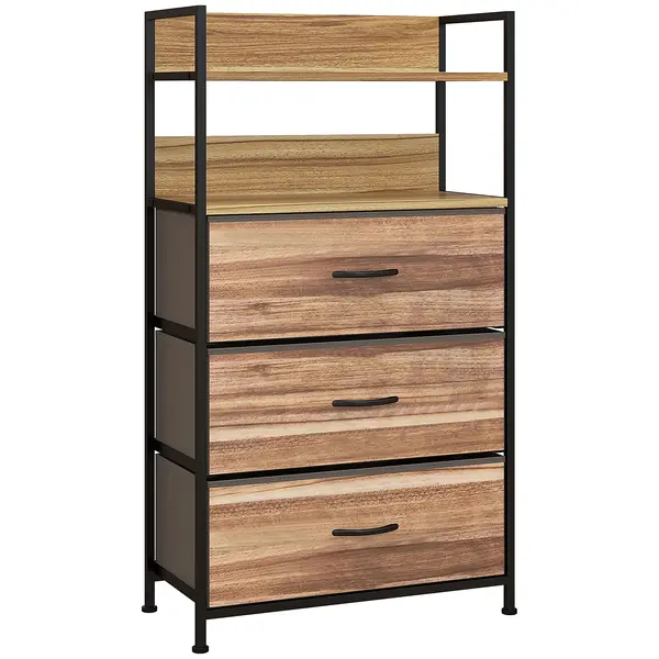 HOMCOM Corp de depozitare stil industrial comodă 3 sertare din țesătură detașabile și 2 rafturi - 60 x 29 x 101cm - MDF și metal | Aosom Romania