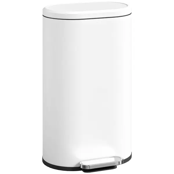 HOMCOM Coș de gunoi bucătărie 30L, coș cu pedală, coș interior detașabil, capac cu închidere silențioasă, 36,5x31x61cm, alb | Aosom Romania