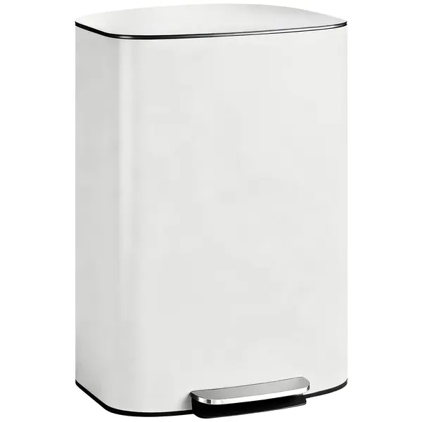 HOMCOM Coș de gunoi bucătărie 50 L pedală cu menținere deschisă, capac soft-close, crem-alb | Aosom Romania