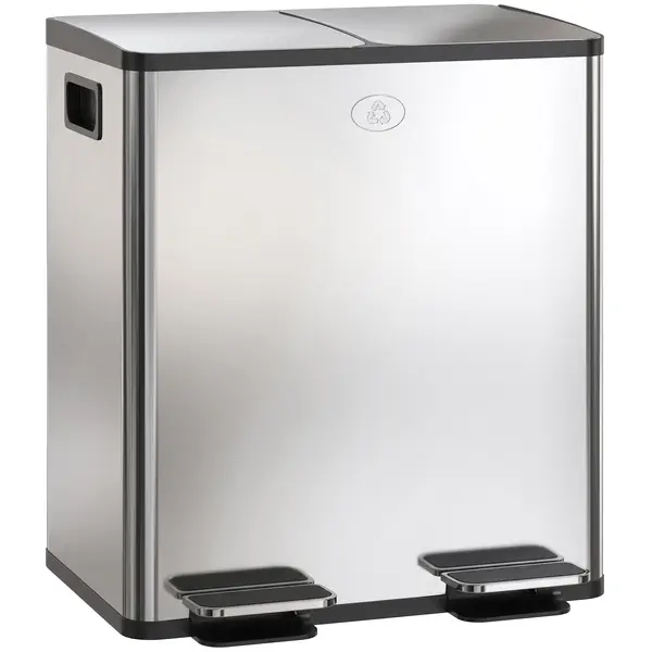 HOMCOM Coș de Gunoi cu 2 Compartimente de 20L cu Pedală, Coș de Gunoi cu 2 Capace Silențioase, 45,8x36x51,6 cm, Argintiu | Aosom Romania