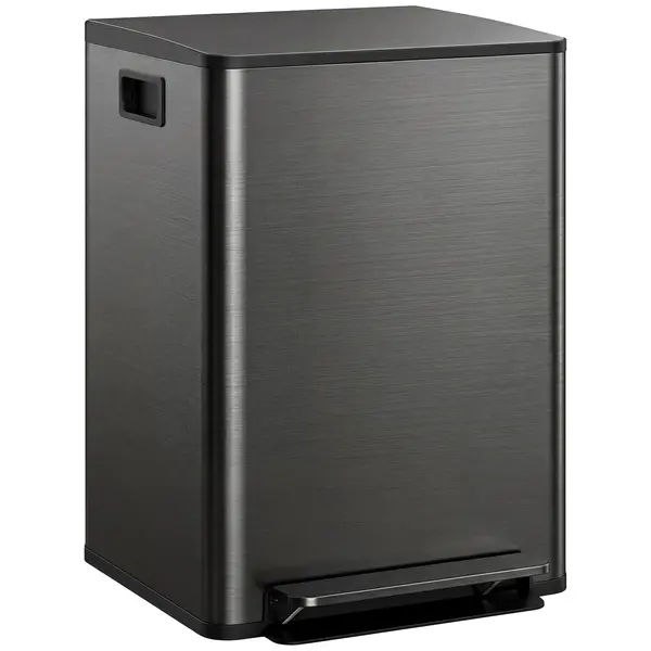 HOMCOM Coș de gunoi de bucătărie 2 compartimente 2 x 30L, oțel inoxidabil, capac cu închidere silențioasă, 47,7x37,5x66,8cm, negru | Aosom Romania
