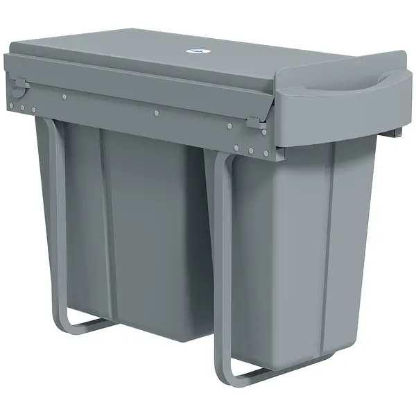 HOMCOM Coș de gunoi de bucătărie glisant 30L cu 2 compartimente, coș sub chiuvetă cu capac mat, 52x26x40,8cm, gri | Aosom Romania