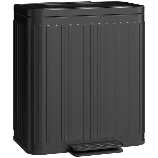 HOMCOM Coș de gunoi pentru bucătărie, 2 x 20 L compartimente, separare eficientă a deșeurilor, pedală, plastic, metal, Negru | Aosom Romania