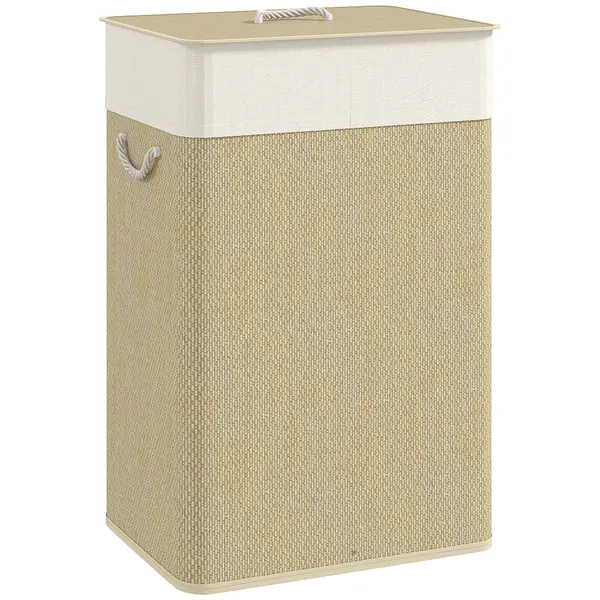 HOMCOM Coș de rufe din bambus cu capac 72 L, colector de rufe cu mânere din bambus, sac de rufe detașabil, natural | Aosom Romania