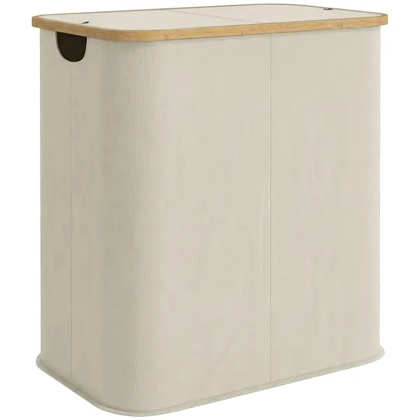 HOMCOM Coș Pentru Rufe 80L cu Capac Din Bambus, Bej | Aosom Romania
