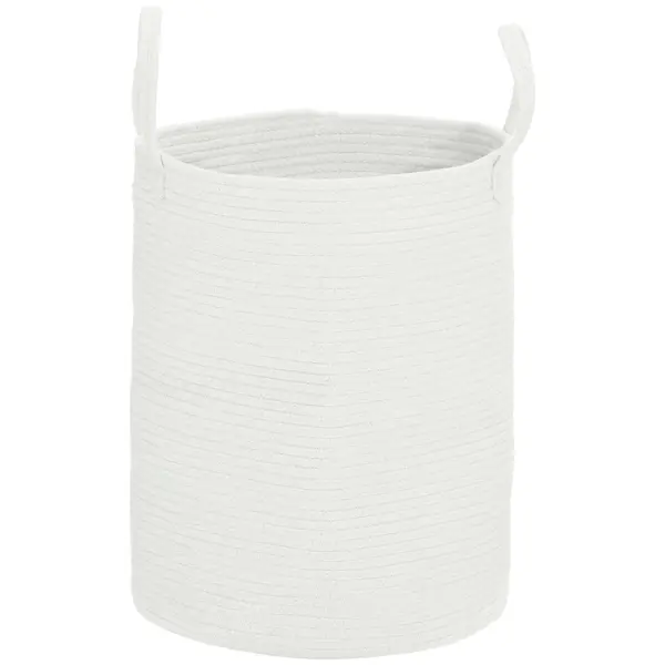 HOMCOM Coș pentru Rufe de 36L, Portabil și Pliabil cu Mânere, Coș de Rufe din Bumbac Natural, Ø38x45 cm, Alb Crem | Aosom Romania