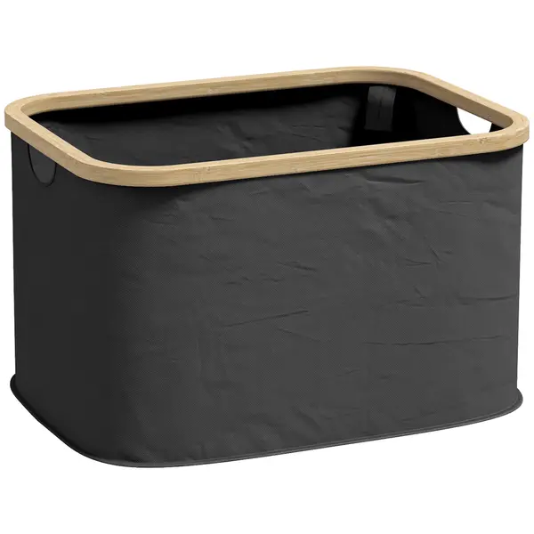 HOMCOM Coș Pliabil pentru Rufe de 36L cu Mânere, Coș pentru Rufe din Bambus și Poliester, 44,3x33,3x26,5 cm, Negru | Aosom Romania