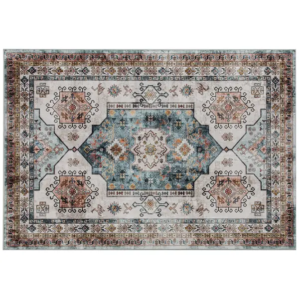HOMCOM Covor Vintage Antiderapant și Lavabil cu Fir Scurt 230x160cm Multicolor | Aosom Romania