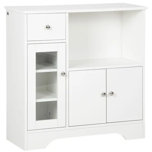 HOMCOM Credență Bufet cu Compartiment Deschis, Sertar, 3 Rafturi și Dulap cu 2 Uși, din Lemn, 80x30x82 cm, Alb | Aosom Romania