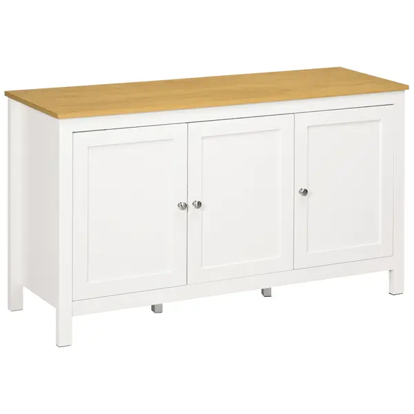 HOMCOM Credență de Bucătărie cu 3 Uși, Mobilier Modern de Bucătărie cu Raft Reglabil, Credență Tip Bufet pentru Sufragerie, Sala de Mese și Salon, 120x40x70 cm, Alb și Culoare Lemn | Aosom Romania