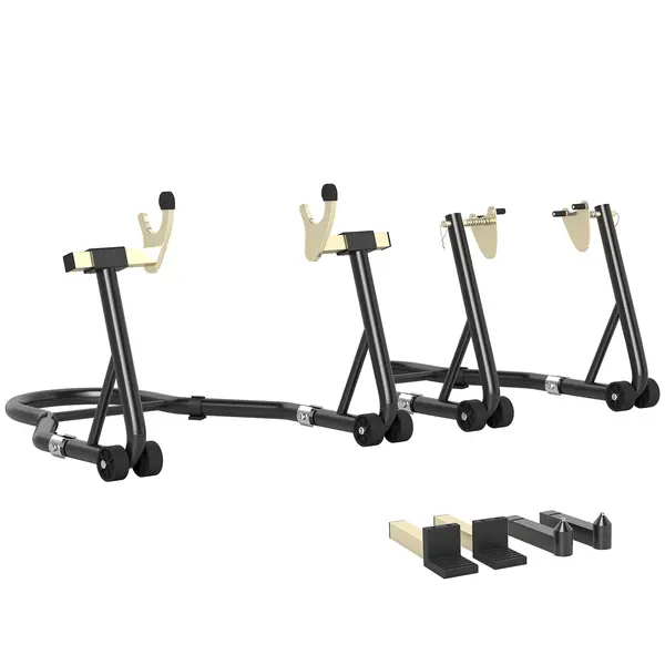 HOMCOM Cric roata din fata spate incarcare 390 kg cric atelier motocicleta brat reglabil din otel, furca in forma de U + L negru | Aosom Romania