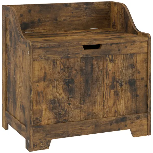 HOMCOM Cufăr de depozitare cu balama de siguranță, ladă din lemn cu decupaj pentru mâner pentru living & hol, Maro rustic | Aosom Romania