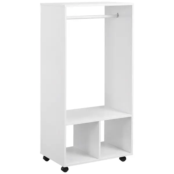 HOMCOM Cuier cu Bară din Aluminiu și 2 Rafturi Deschise, 60x40x128 cm, Alb | Aosom Romania