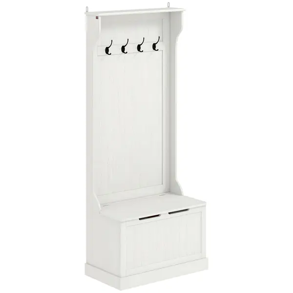 HOMCOM Cuier pantofar cu bancă de depozitare 4 cârlige Stil modern 71,5x39,5x170 cm Alb | Aosom Romania