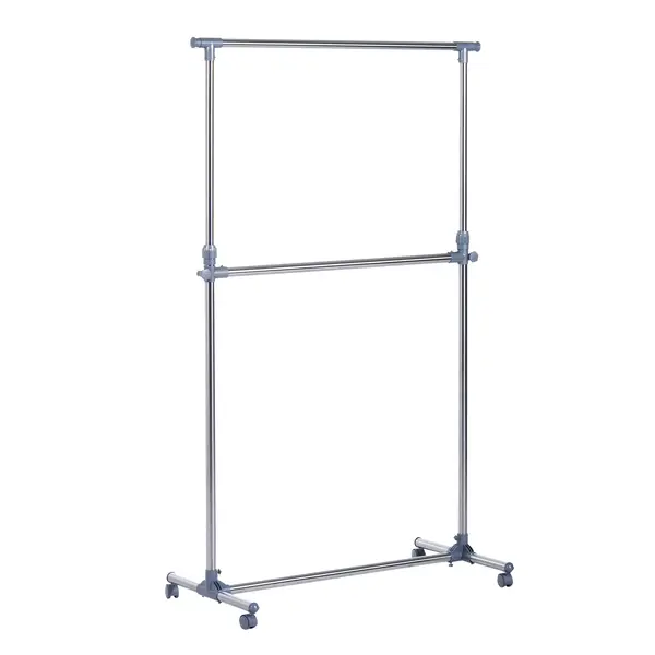 HOMCOM Cuier pentru haine cu inaltime si extensie reglabile, 165 x 48 x 180 cm, Inox / ABS, Argintiu / Gri | Aosom Romania