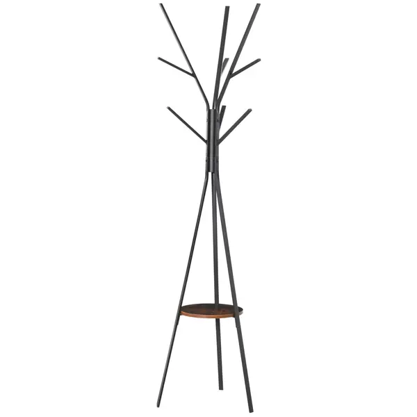 HOMCOM Cuier trepied design contemporan ramuri etajeră + 9 cuiere dim. 45L x 45l x 180H cm metal maro | Aosom Romania