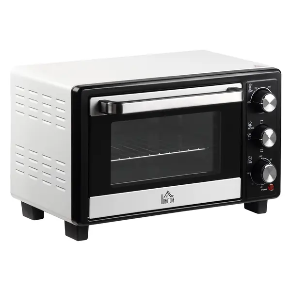 HOMCOM Cuptor Electric Ventilat cu Temperatură Reglabilă, 3 Moduri de Coacere, Tavă și Grătar, 44x32x28 cm, Alb | Aosom Romania