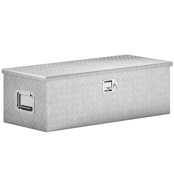 HOMCOM Cutie de Scule din Aluminiu cu Lacăt și 2 Chei, Mânere Laterale, Cutie de Depozitare 43L Rezistentă, Ideală pentru Camioane, Autorulote, Remorci, 76.2x33x24.4cm, Argintiu | Aosom Romania