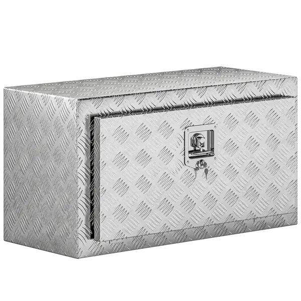HOMCOM Cutie de Unelte din Aluminiu cu Încuietoare și 2 Chei, Cutie de Depozitare 96L, Rezistentă și Impermeabilă, pentru Pick-Up, Camper, Remorci, 76,2x35,5x40,6cm, Argintiu | Aosom Romania