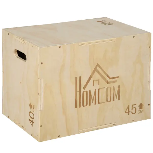 HOMCOM Cutie pentru Sărituri cu 3 Înălțimi Reglabile pentru Acasă și Sală de Sport, 45x40x60 cm, Lemn Natural | Aosom Romania