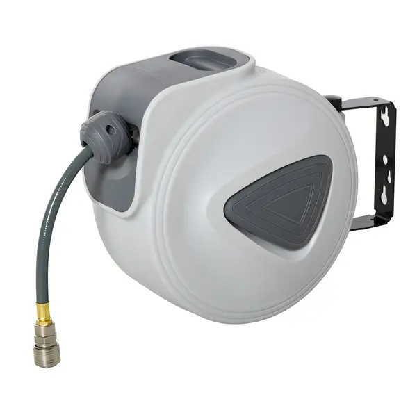 HOMCOM Dispozitiv de înfășurare a furtunului de aer comprimat - furtun: 15 m + 1,4 m - Ø interior 3/8" (9,5 mm), 1/4" (6,35 mm) BSPT - dispozitiv automat pentru furtun de aer retractabil gri | Aosom Romania