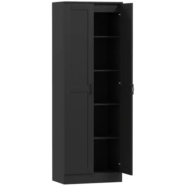 HOMCOM Dulap 2 uși corp de depozitare cu 5 rafturi, stil contemporan, 60L x 36,5l x 175H negru | Aosom Romania