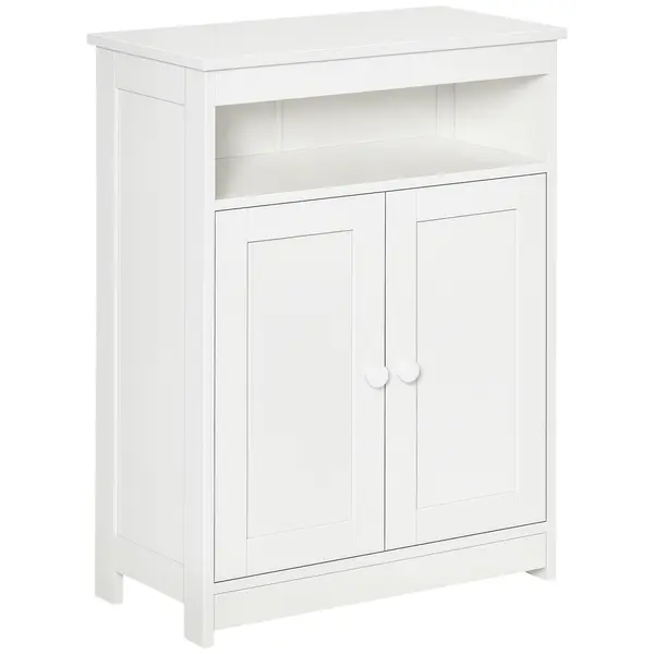 HOMCOM Dulap Auxiliar de Baie cu 2 Uși Raft Interior Ajustabil și Compartiment Deschis Mobilier de Baie pentru Sufragerie Bucătărie 60x30x80 cm Alb | Aosom Romania