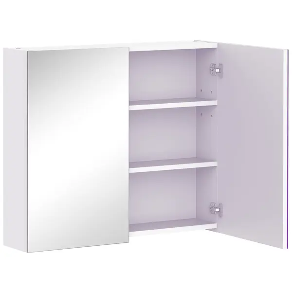 HOMCOM Dulap baie suspendat pe perete cu oglindă 70 x 60 cm cu raft reglabil, oglindă baie cu depozitare, alb | Aosom Romania