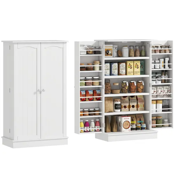 HOMCOM Dulap bucătărie garde-manger cu 2 uși, 5 rafturi și 12 recipiente pentru condimente - 60 x 30 x 104 cm - alb | Aosom Romania