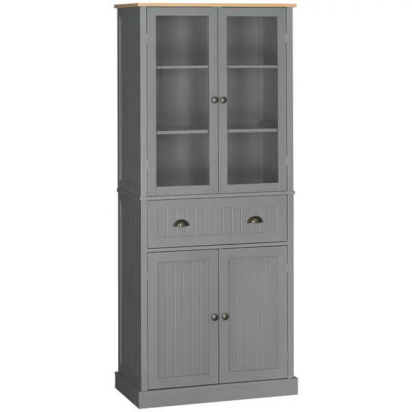 HOMCOM Dulap Cămară cu 5 Niveluri și Sertar Central, din MDF și PAL, 76x40x182,5cm, Gri | Aosom Romania