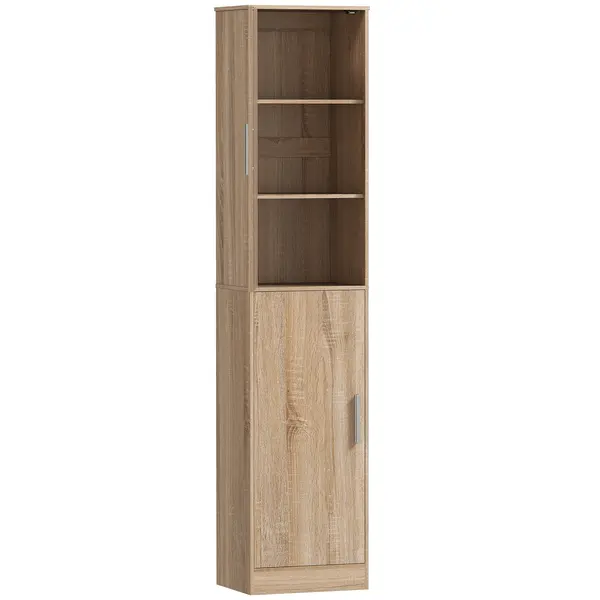 HOMCOM Dulap coloană pentru baie cu 2 compartimente și 6 rafturi reglabile, aspect lemn, 40x35x180 cm, culoare lemn | Aosom Romania