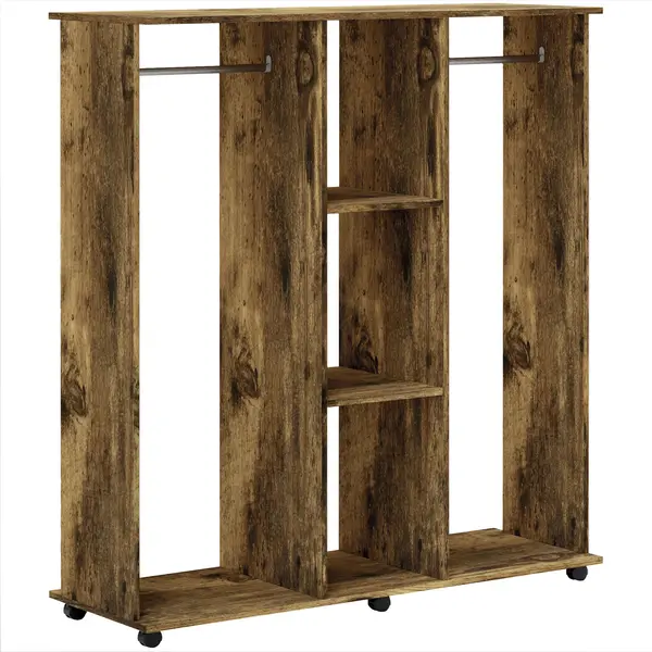 HOMCOM Dulap cu bară de umeraș mobilier de depozitare mobil 6 roți 120 x 40 x 128 cm din lemn maro | Aosom Romania