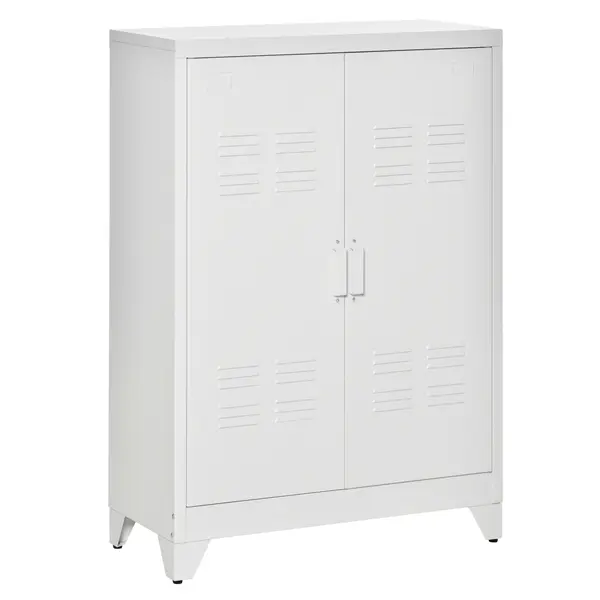 HOMCOM Dulap de birou cu 3 niveluri dulap de depozitare metalic pentru birou 2 uși rafturi reglabile 75 x 33 x 110 cm alb | Aosom Romania