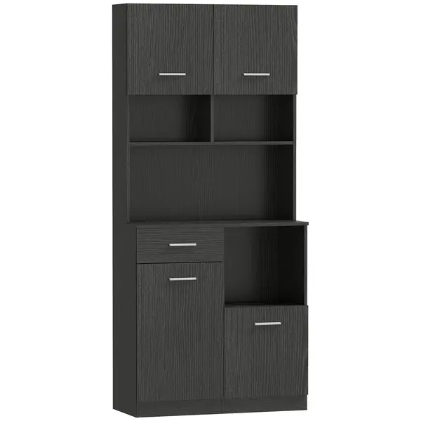 HOMCOM Dulap de bucătărie, bufet cu sertar, uși Soft-Close, 80 x 35 x 180 cm, Negru | Aosom Romania