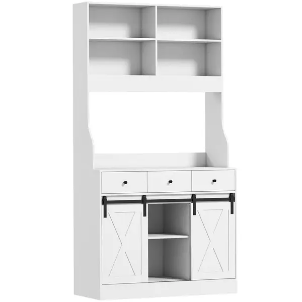 HOMCOM Dulap de bucătărie cu 2 uși glisante 3 sertare Blat pentru cuptor cu microunde și rafturi reglabile Alb 93,5x40x180cm | Aosom Romania