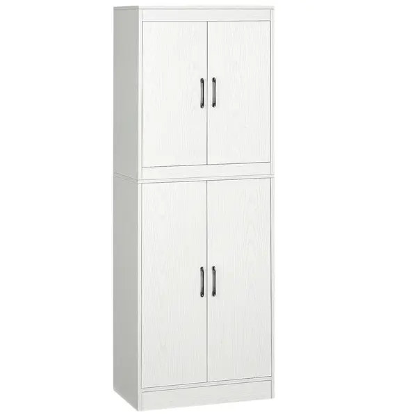 HOMCOM Dulap de bucătărie Mobilă auxiliară cu 4 uși și 5 rafturi deschise 60x36x168 cm Alb | Aosom Romania