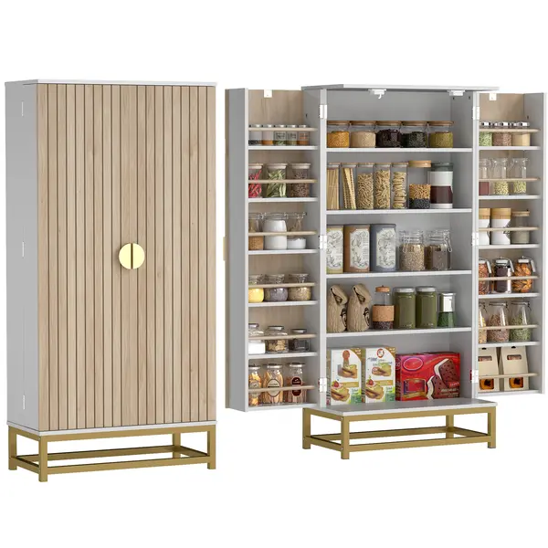 HOMCOM Dulap de bucătărie mobilier pentru depozitare cu 12 rafturi cu uși, rafturi ajustabile, 58x29x119,5cm, alb | Aosom Romania
