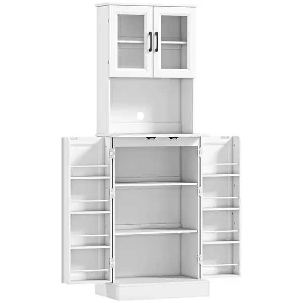 HOMCOM Dulap de bucătărie, raft reglabil, blat, uși din acril, orificiu pentru cablu, pentru living, bucătărie, sufragerie, MDF, Alb | Aosom Romania