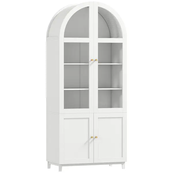 HOMCOM Dulap de bucătărie, vitrină pentru veselă cu 4 uși dintre care 2 din acrilic și rafturi reglabile, 78 x 40 x 180 cm, alb | Aosom Romania