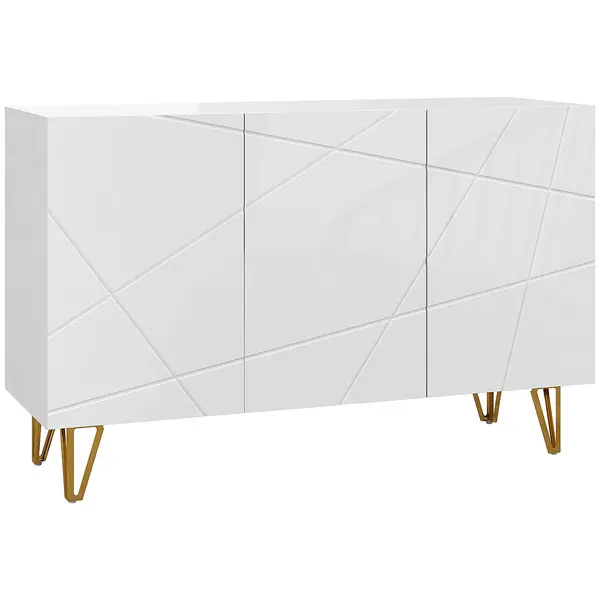 HOMCOM Dulap de Depozitare cu 2 Dulapuri și Raft Reglabil, din PAL și Metal, 120x40x75 cm, Alb și Auriu | Aosom Romania