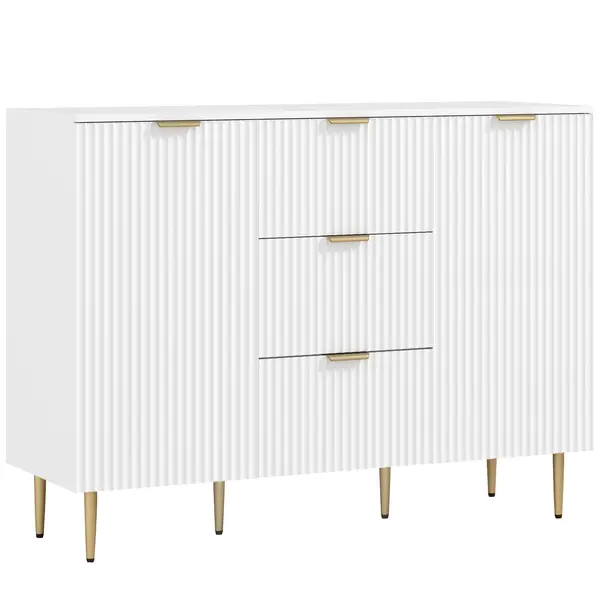 HOMCOM Dulap de Depozitare pentru Bucatarie cu 3 Sertare, Rafturi Reglabile și Picioare Metalice, 120x40x89,5 cm, Alb | Aosom Romania