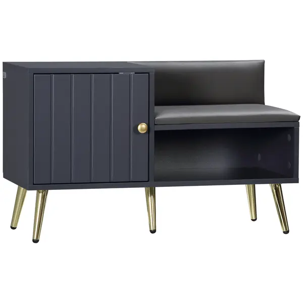 HOMCOM Dulap de Intrare pentru Pantofi cu Scaun Căptușit, Raft Deschis și Dulap, pentru 4 Perechi de Pantofi, 80x33x49 cm, Gri | Aosom Romania