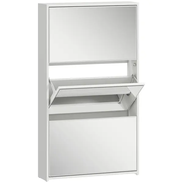 HOMCOM Dulap de Pantofi cu Oglindă și 3 Sertare Rabatabile 65x17x114.5 cm Alb | Aosom Romania