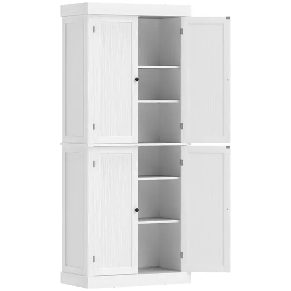 HOMCOM Dulap Înalt de Bucătărie cu 6 Rafturi și 2 Uși, Dulap cu Rafturi Reglabile din Lemn, 76x40,5x184 cm, Alb | Aosom Romania